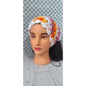 Handmade crochet colorful head scarf with scalloped edge